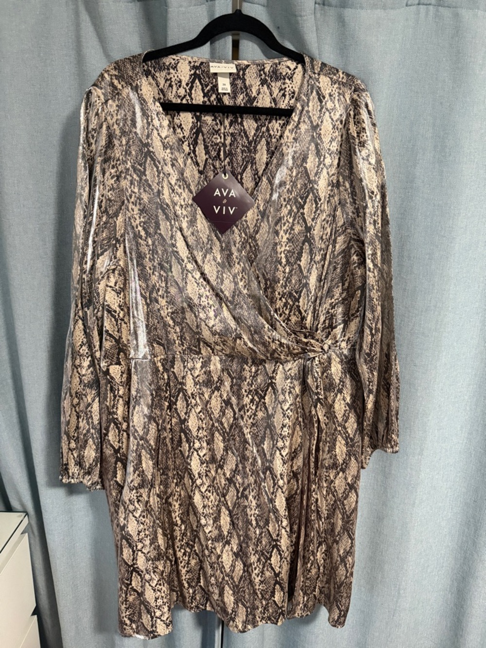 Ava & Viv Brown Taupe Snake-Print Long Sleeve Wrap Dress - 2x